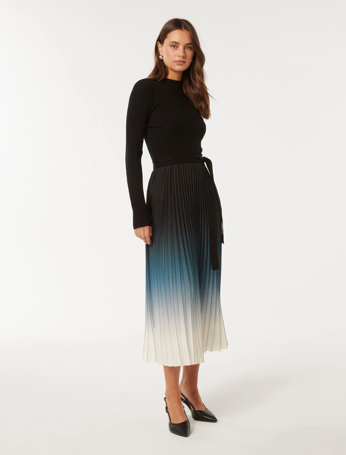 Harmony Ombre Pleat Midi Dress