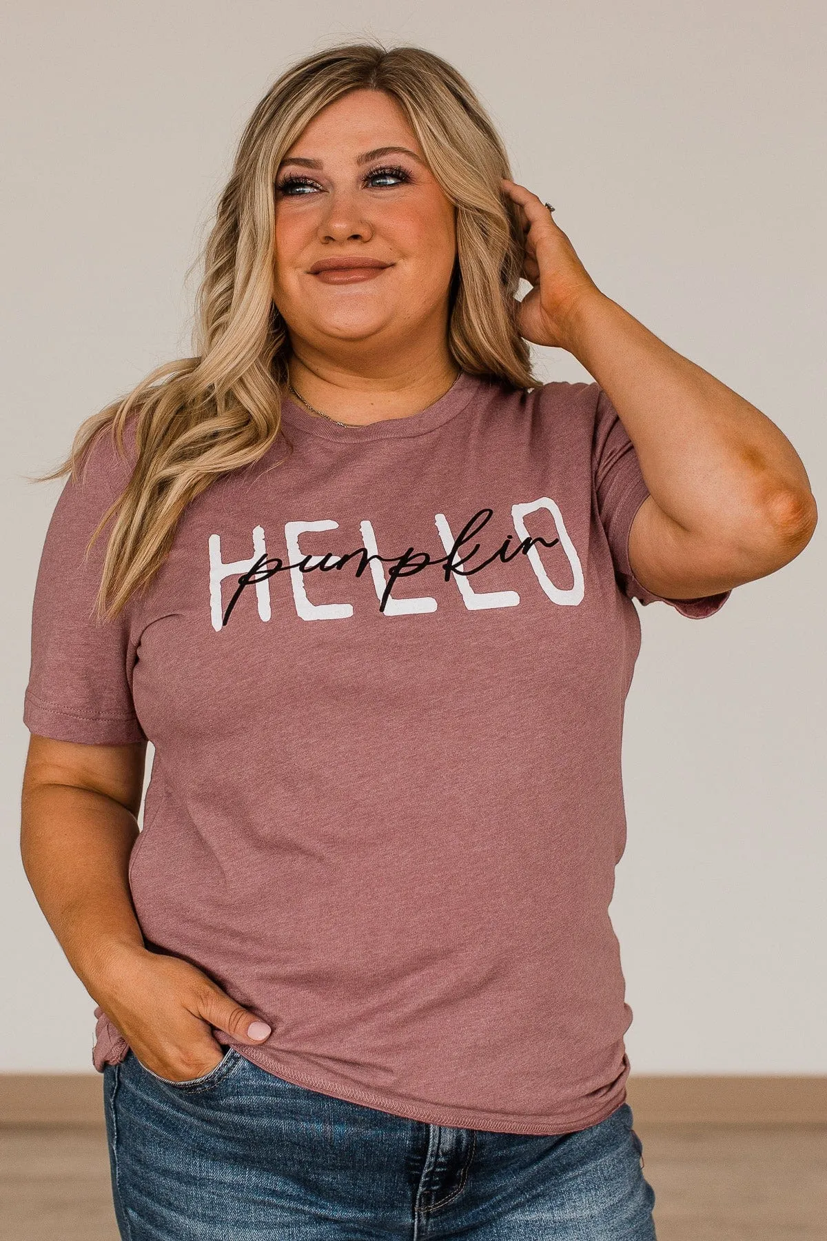 Hello Pumpkin Graphic Tee- Mauve