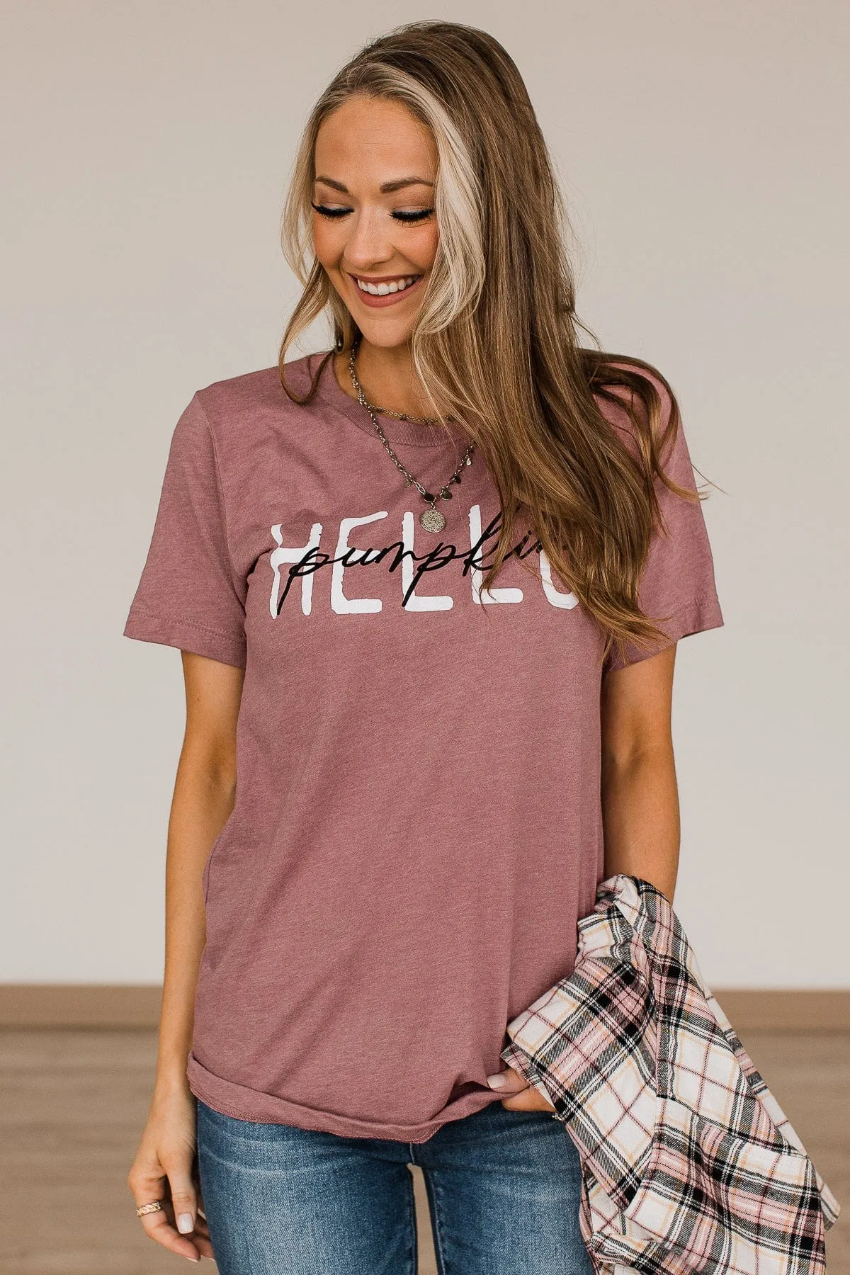 Hello Pumpkin Graphic Tee- Mauve