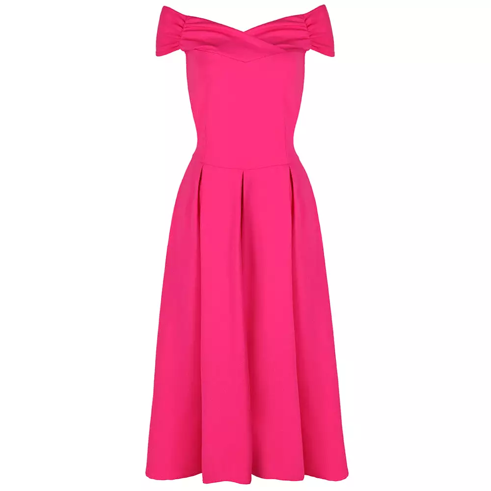 Hot Pink Crossover Bardot 50s Swing Dress