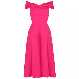 Hot Pink Crossover Bardot 50s Swing Dress