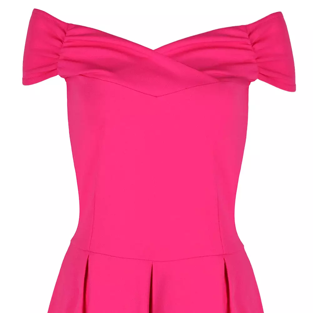 Hot Pink Crossover Bardot 50s Swing Dress