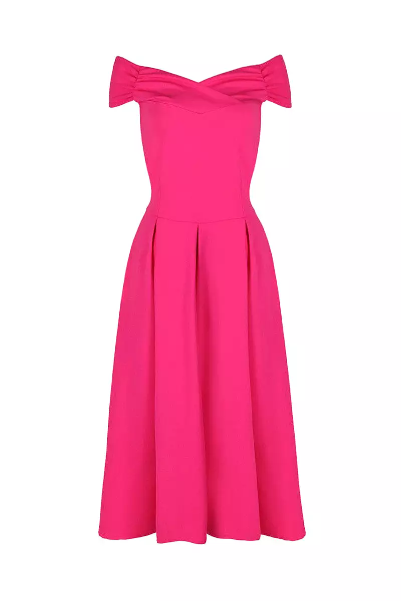 Hot Pink Crossover Bardot 50s Swing Dress