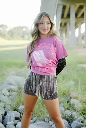 Hot Pink Dolly Western Tee