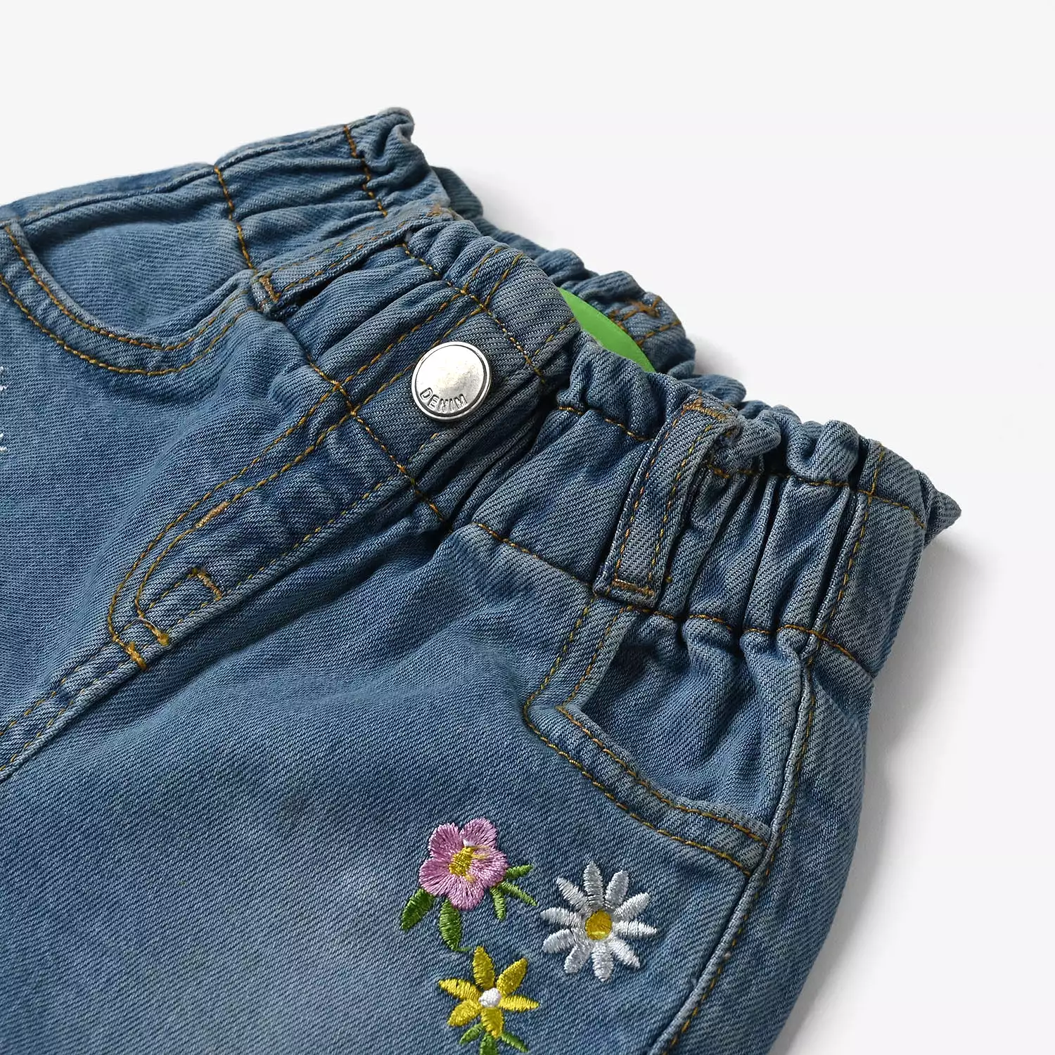 Infant Girls Denim Stretch Pant Butterfly Flower-LT.Blue