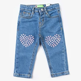 Infant Girls Denim Stretch Pant Stars In Hearts-Ice Blue