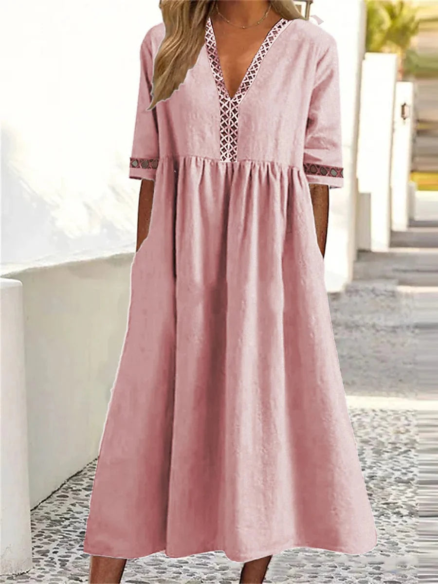 Lantern Sleeve Swing Dress with Backless Design