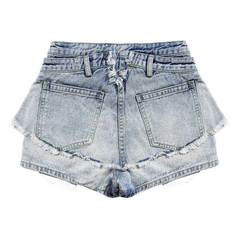 Layered Torn Ripped Denim Shorts