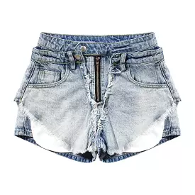 Layered Torn Ripped Denim Shorts