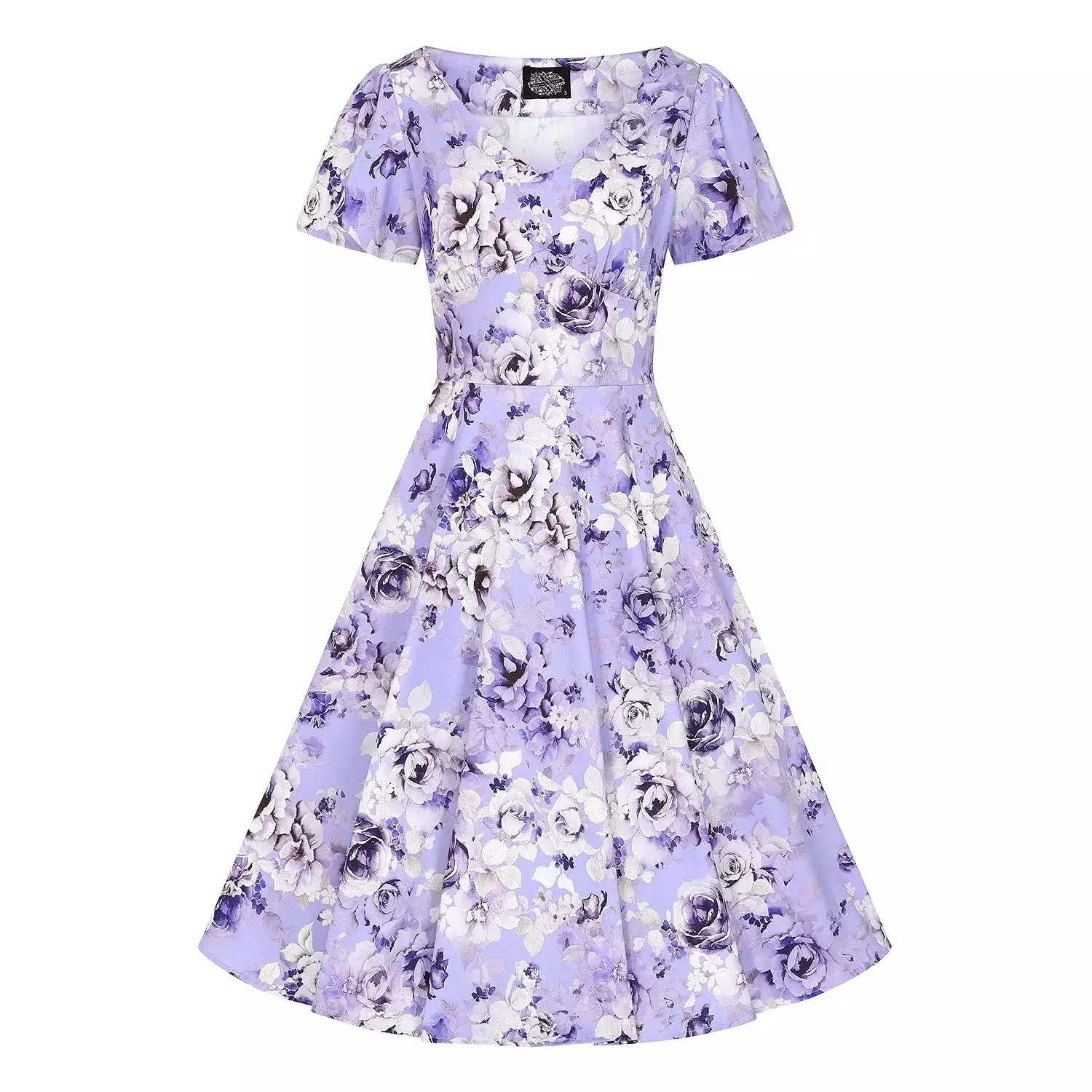 Lilac Floral Print Short Sleeve Swing Tea Dress