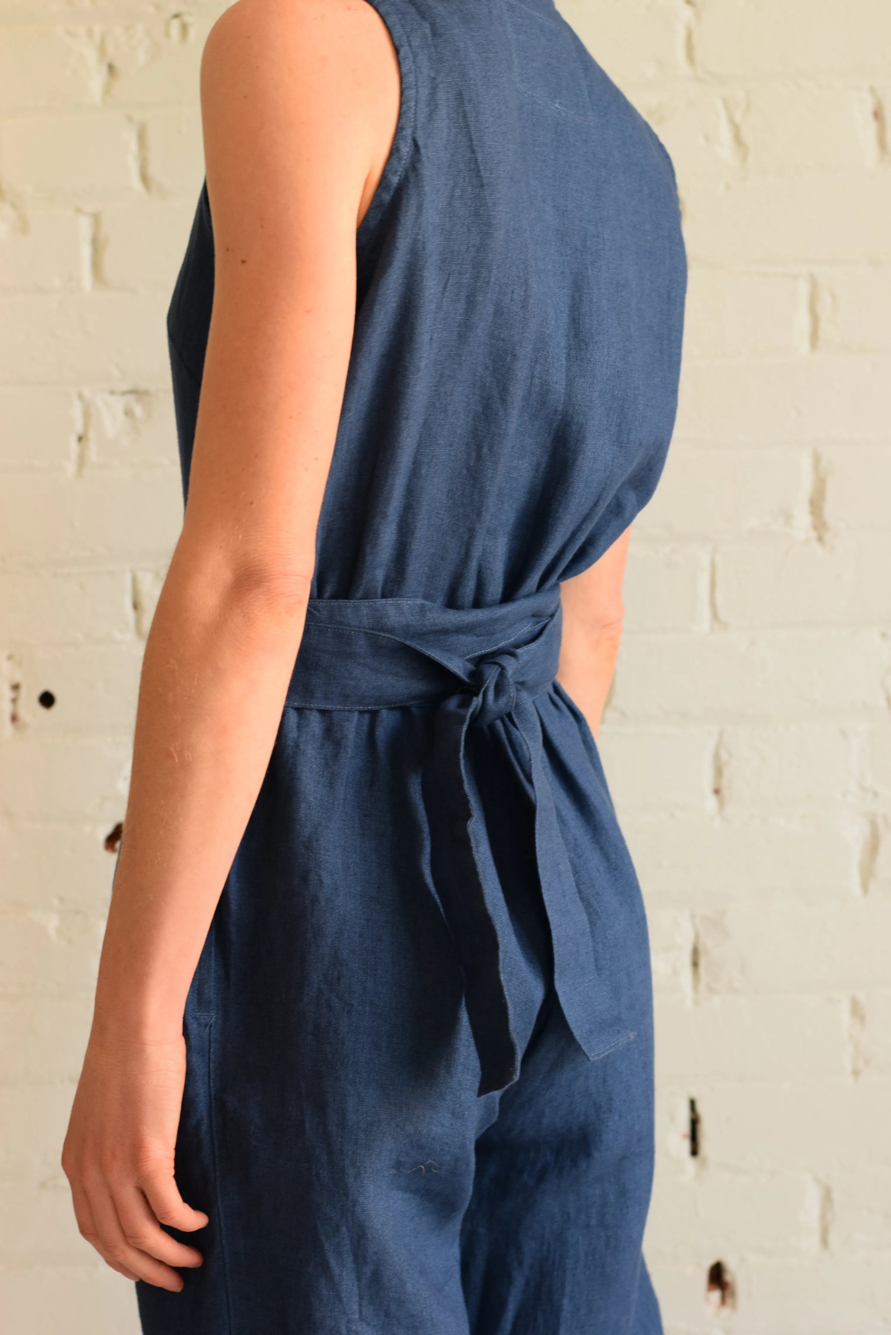 Linen Wrap Jumpsuit | Atlantic Blue