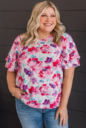 Love You Most Floral Blouse- Ivory, Fuchsia, & Purple