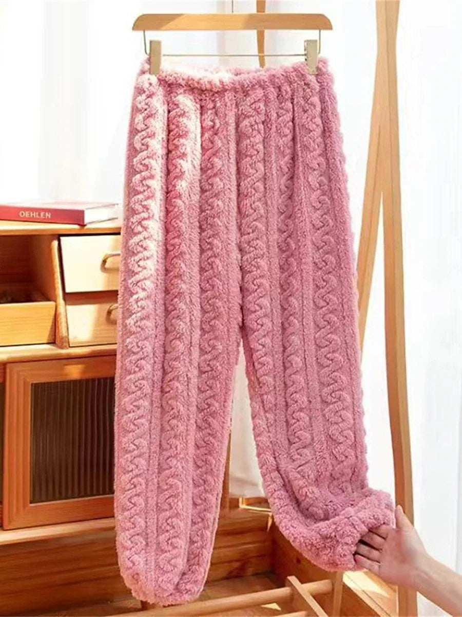 Luxurious Plush Loungewear Ensemble: Women's Robe Dress & Fleece Pajama Bottoms