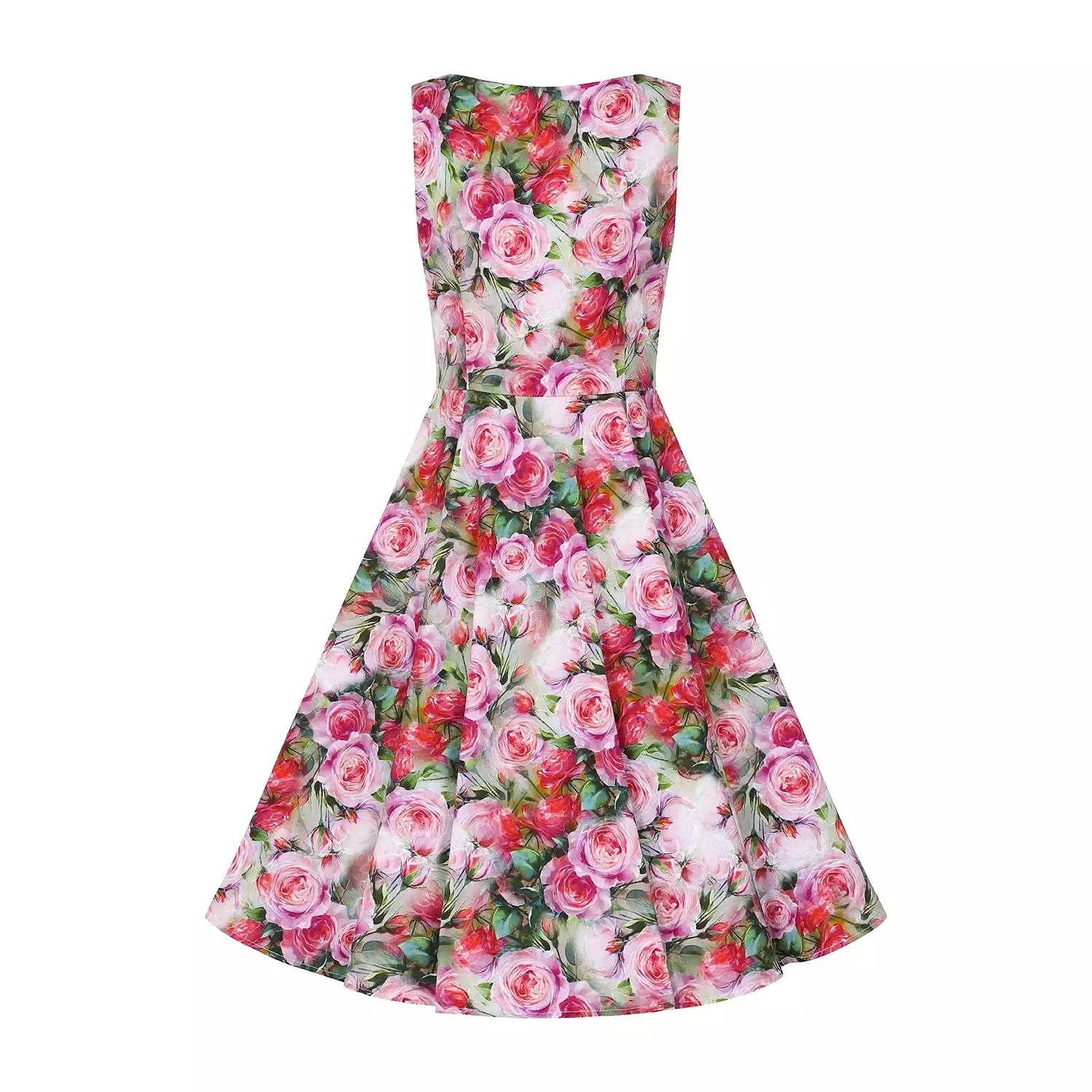 Multi Coloured Pink Red Rose Print Swing Tea Dress