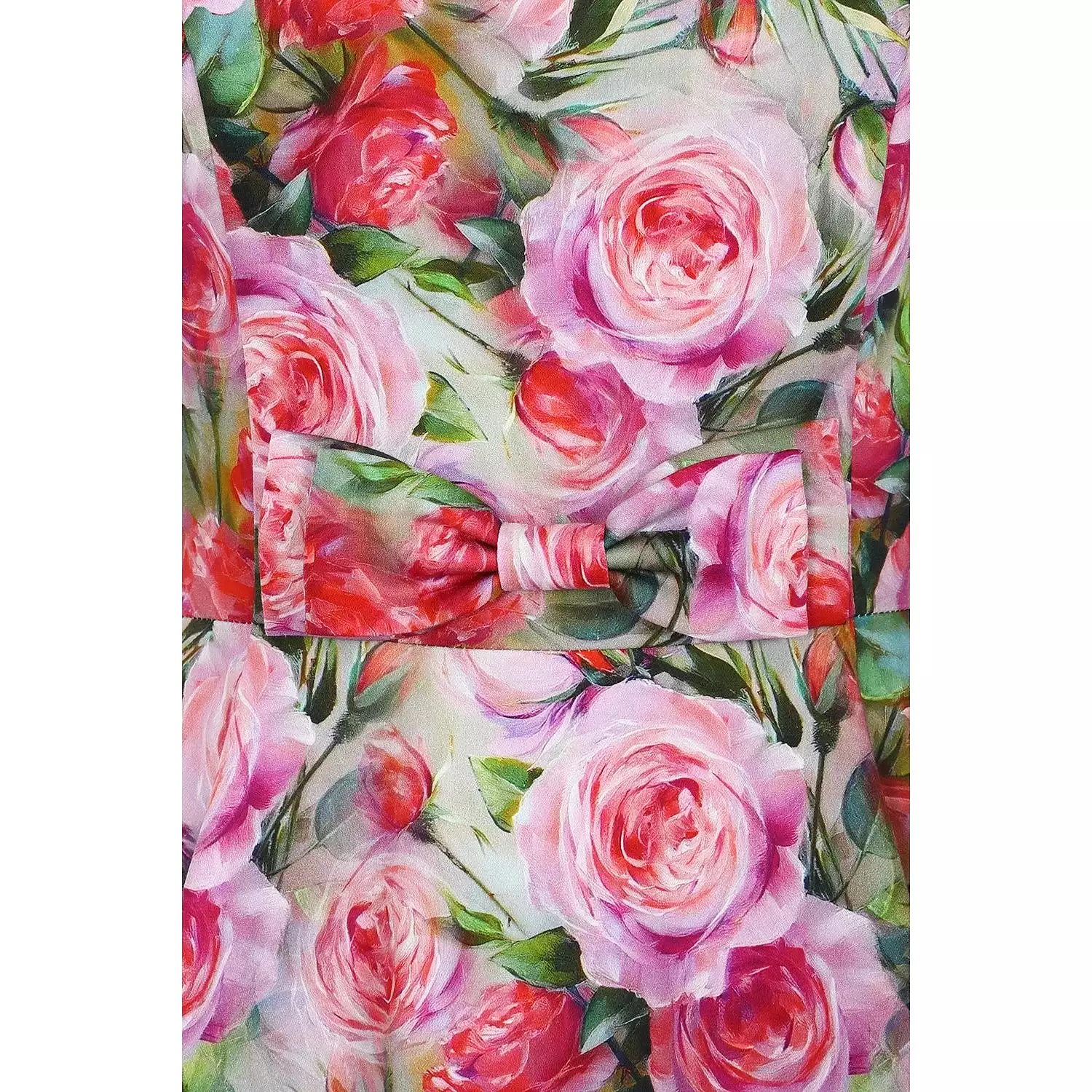 Multi Coloured Pink Red Rose Print Swing Tea Dress