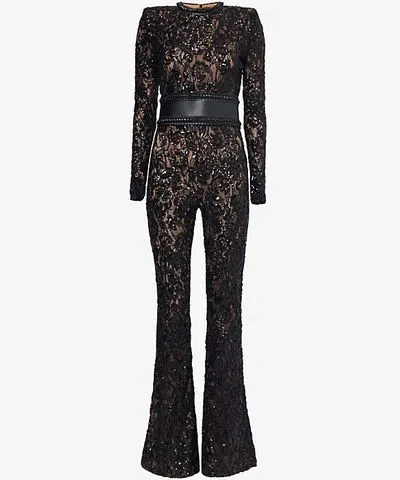 Nadine Merabi Womens Black Bella flared-leg sequin-embellished woven jumpsuit