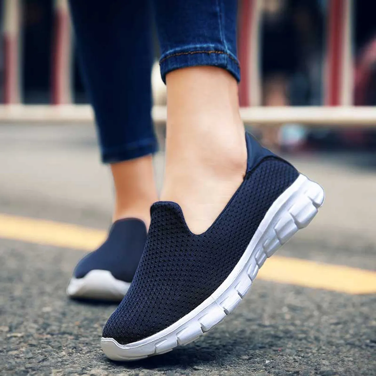 Navy mesh plain casual slip on shoe sneaker