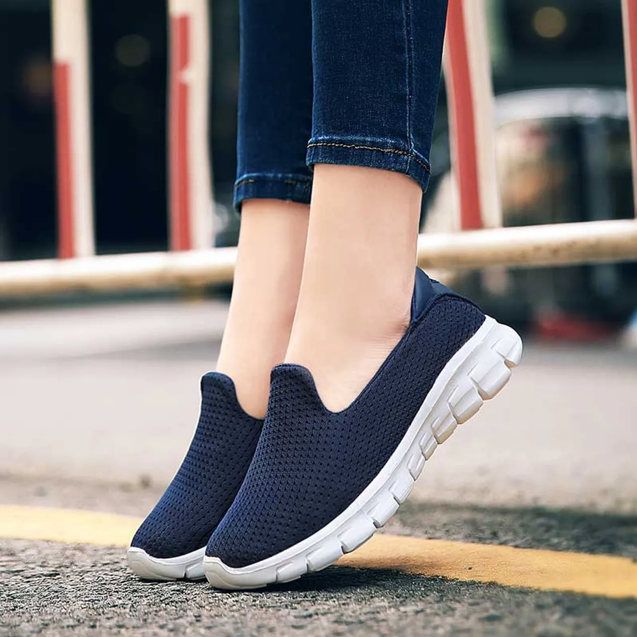 Navy mesh plain casual slip on shoe sneaker