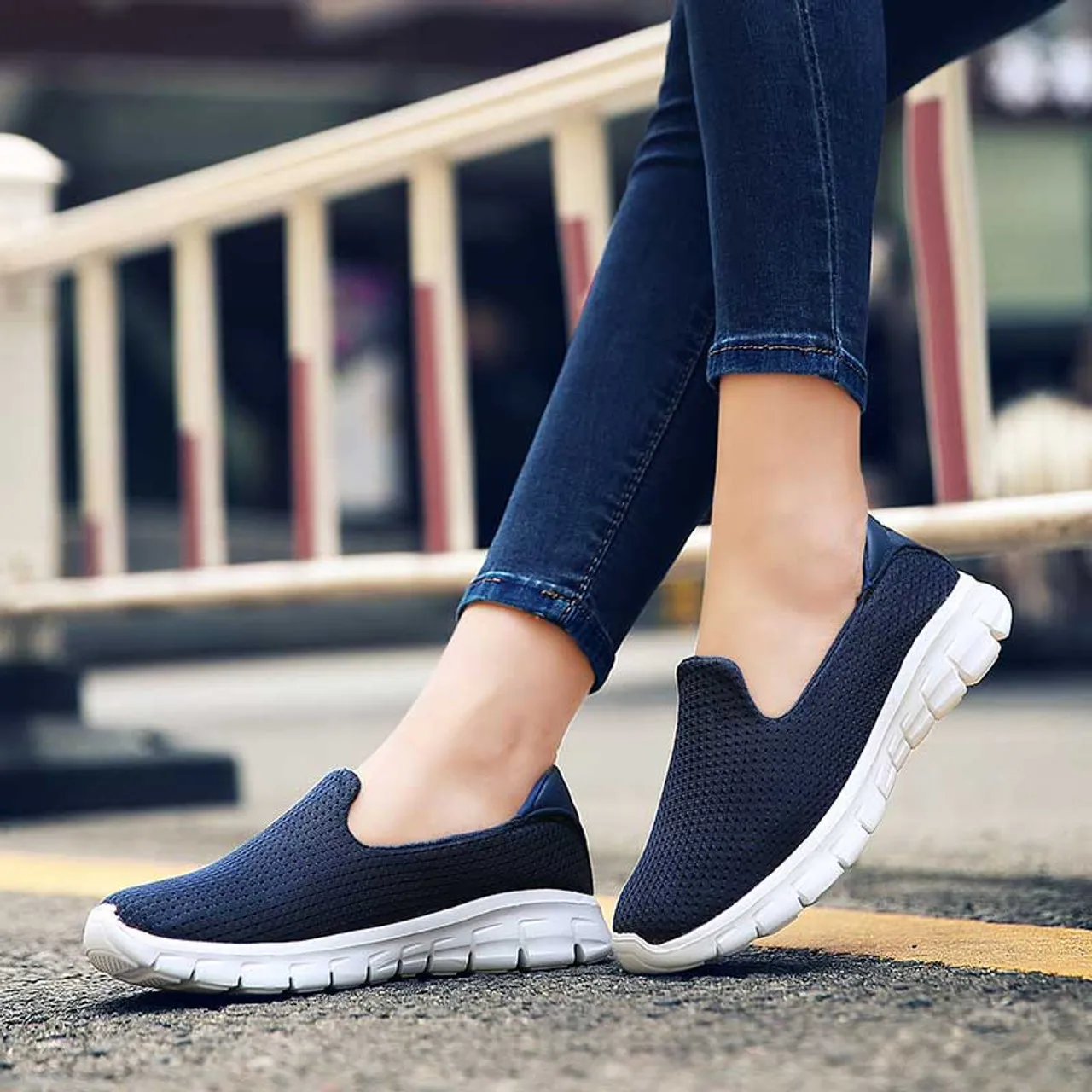 Navy mesh plain casual slip on shoe sneaker