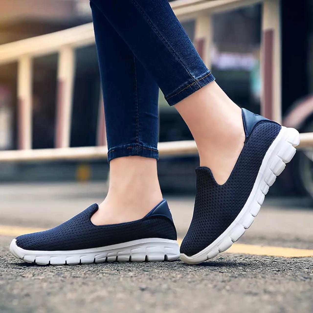 Navy mesh plain casual slip on shoe sneaker