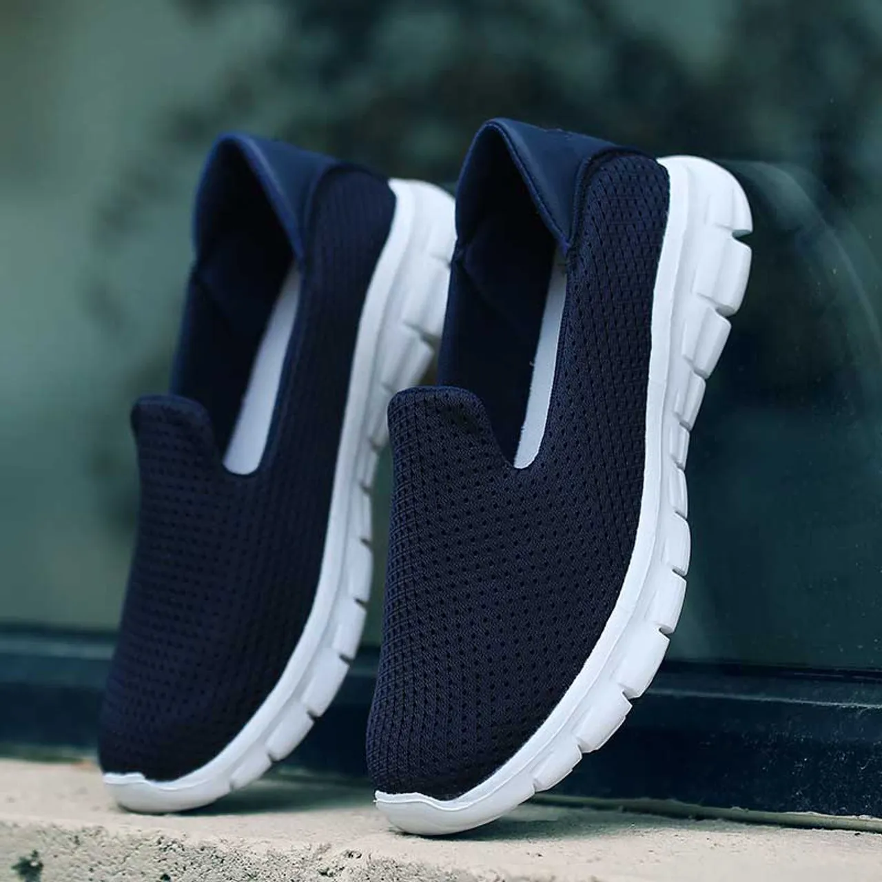 Navy mesh plain casual slip on shoe sneaker