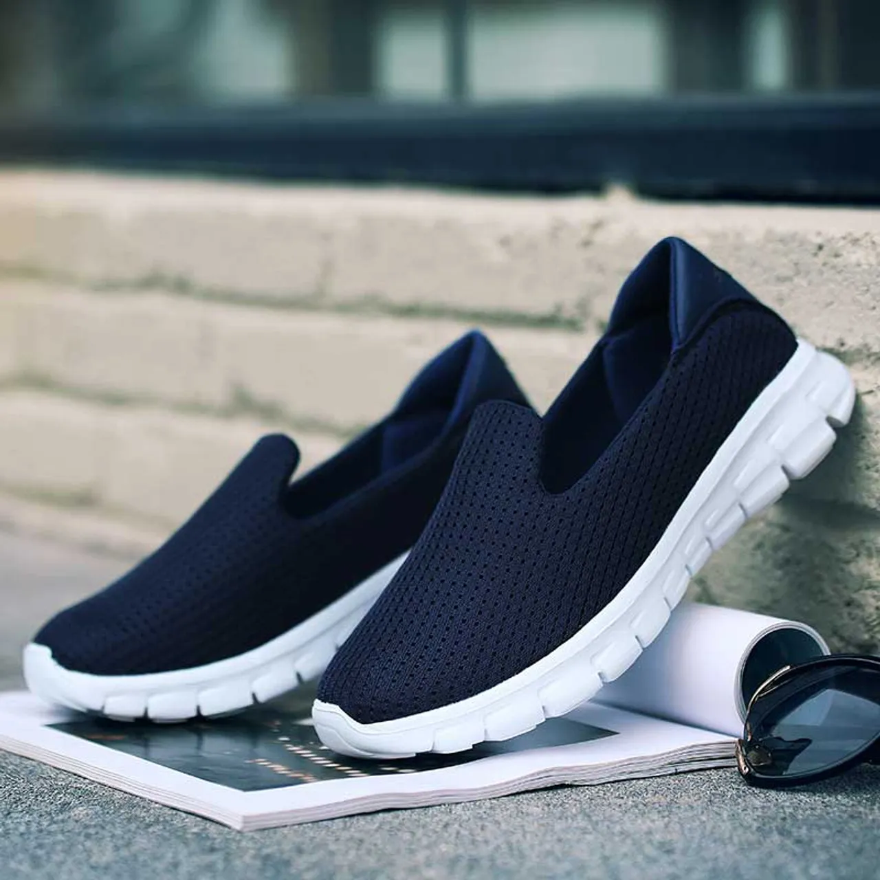 Navy mesh plain casual slip on shoe sneaker