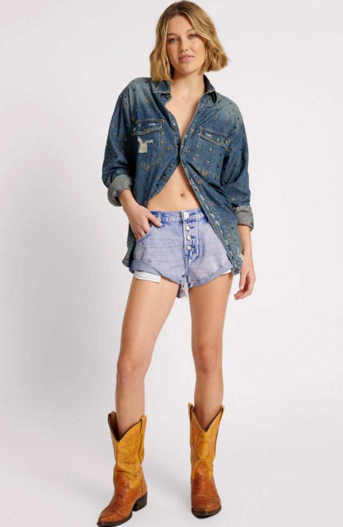 One Teaspoon - Cupid Blue Bandits Low Waist Denim Shorts - Cupid Blue