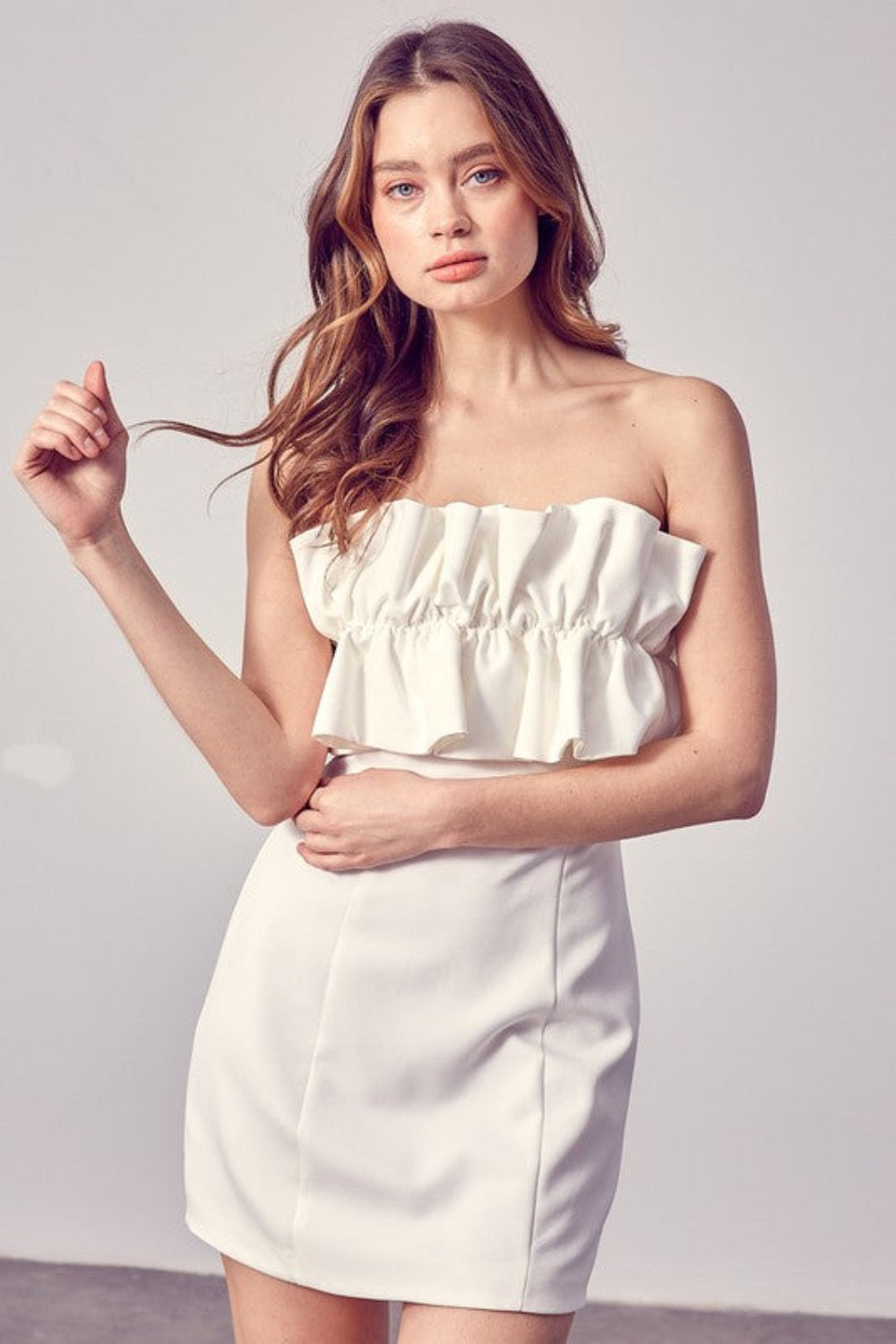 Open Shoulder Ruffle Mini Dress