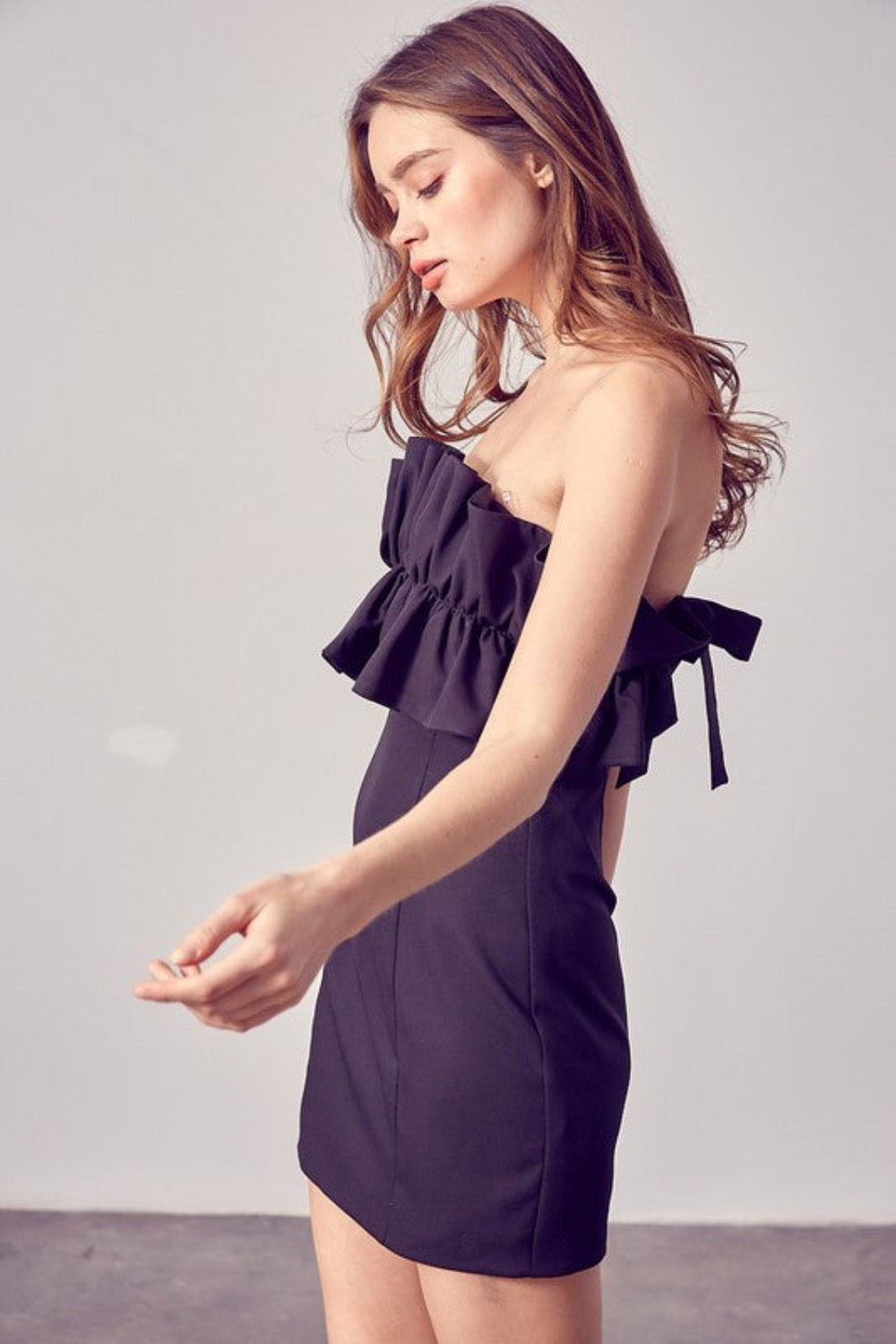 Open Shoulder Ruffle Mini Dress