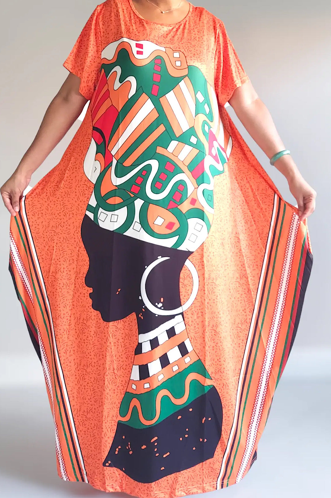 Orange Print One Size Kaftan Dress