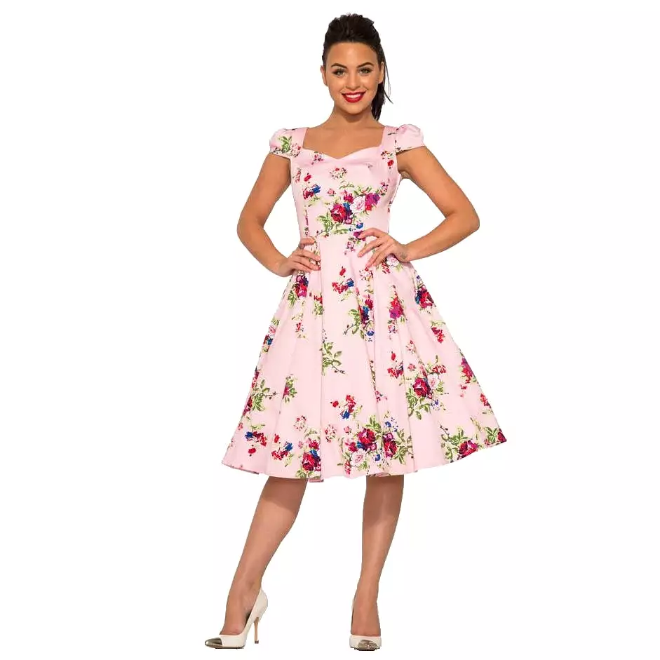 Pink Vintage Floral Blossom Rockabilly Summer Swing Dress