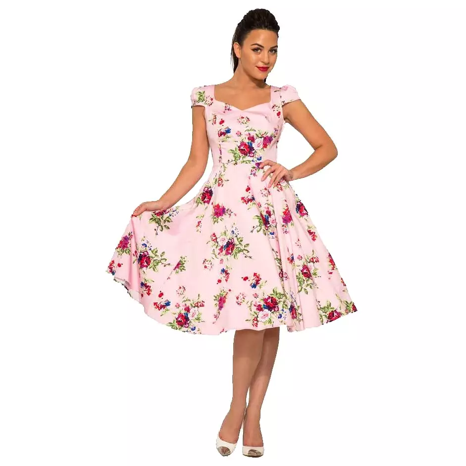 Pink Vintage Floral Blossom Rockabilly Summer Swing Dress