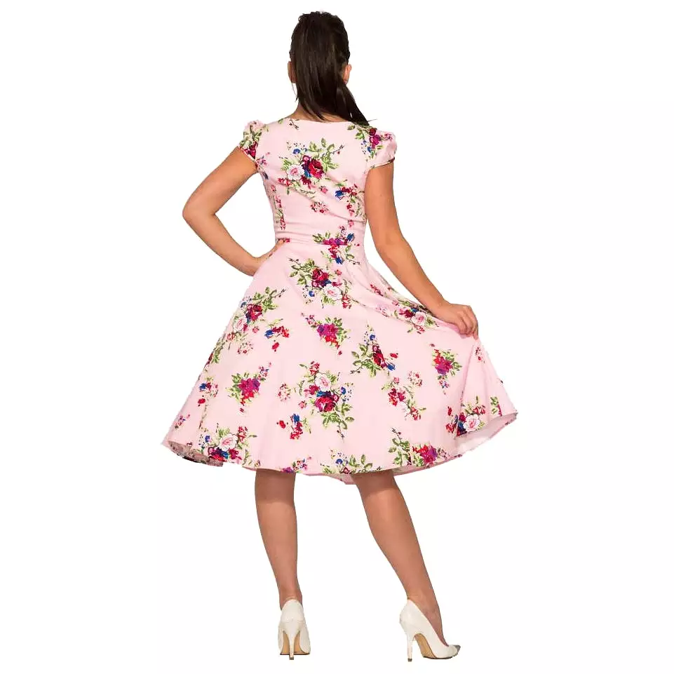 Pink Vintage Floral Blossom Rockabilly Summer Swing Dress