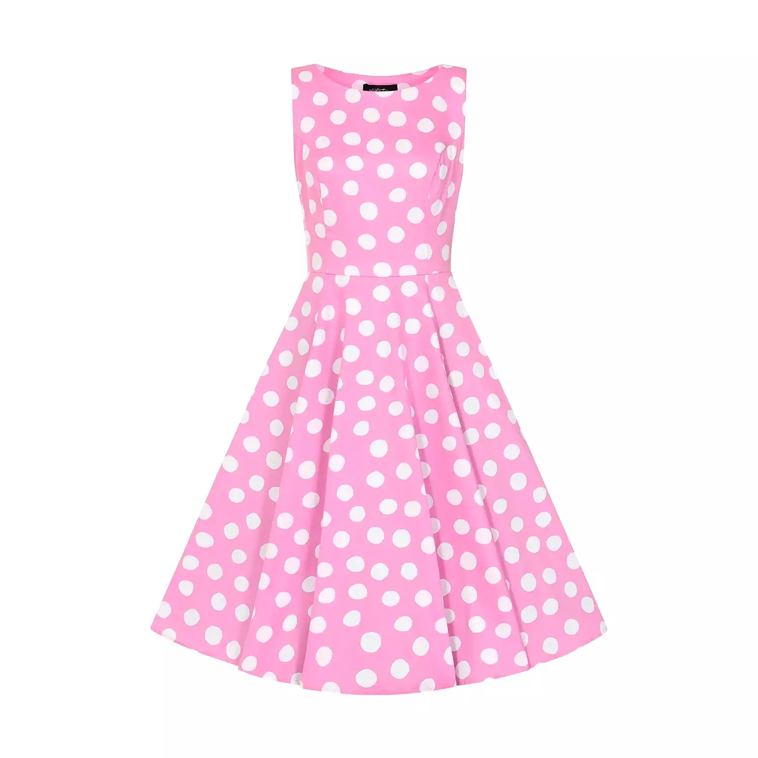 Pink White Sleeveless Polka Dot Audrey Swing Tea Dress