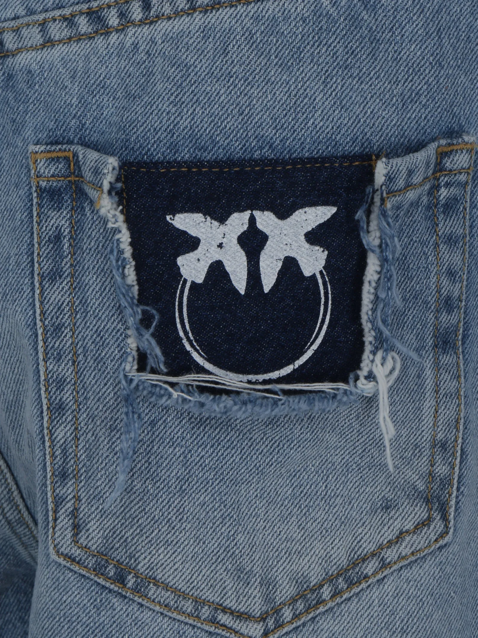 Pinko Logo Patch Butterfly Denim Shorts