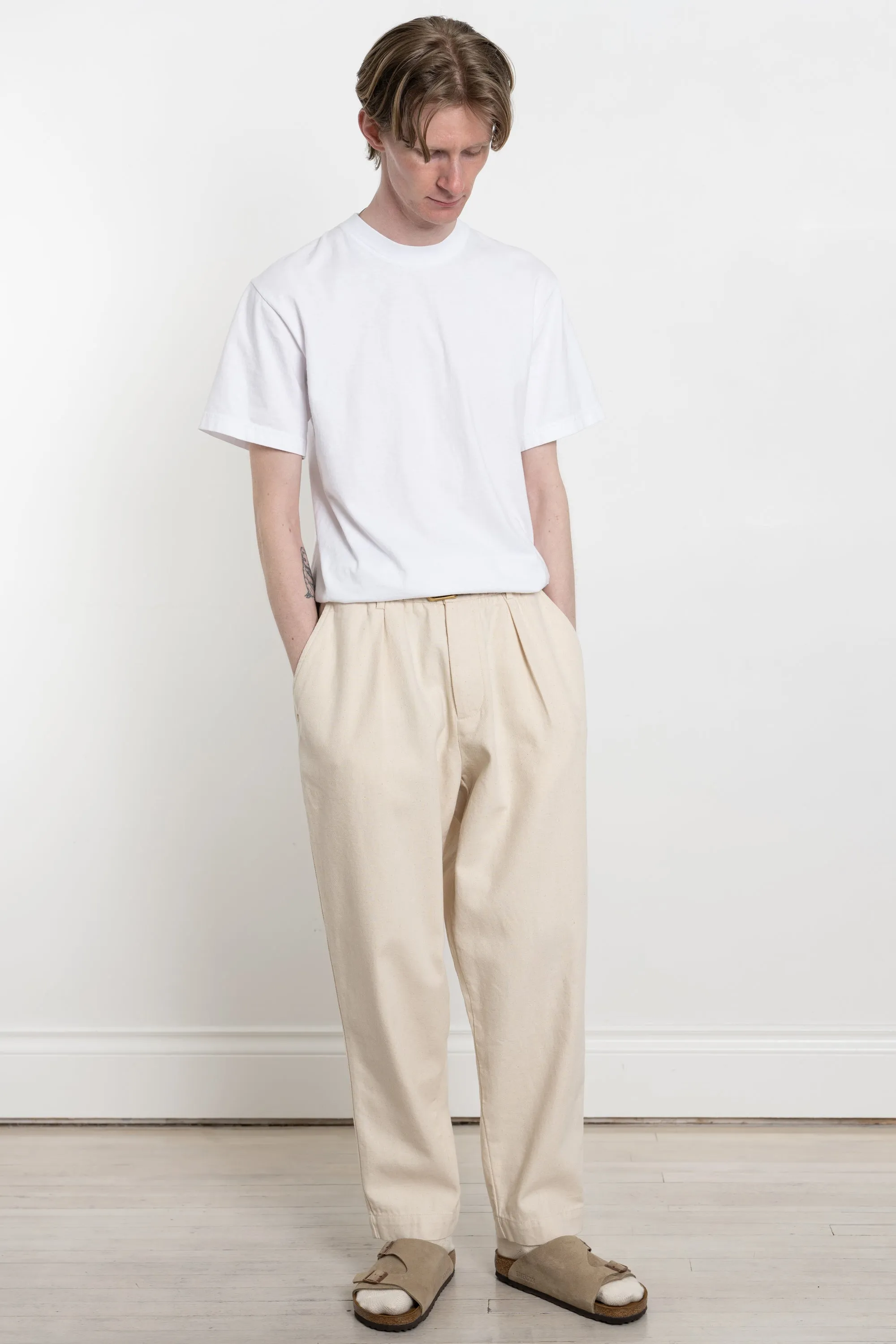 Pleated Track Pant Recycled Cotton Ecru