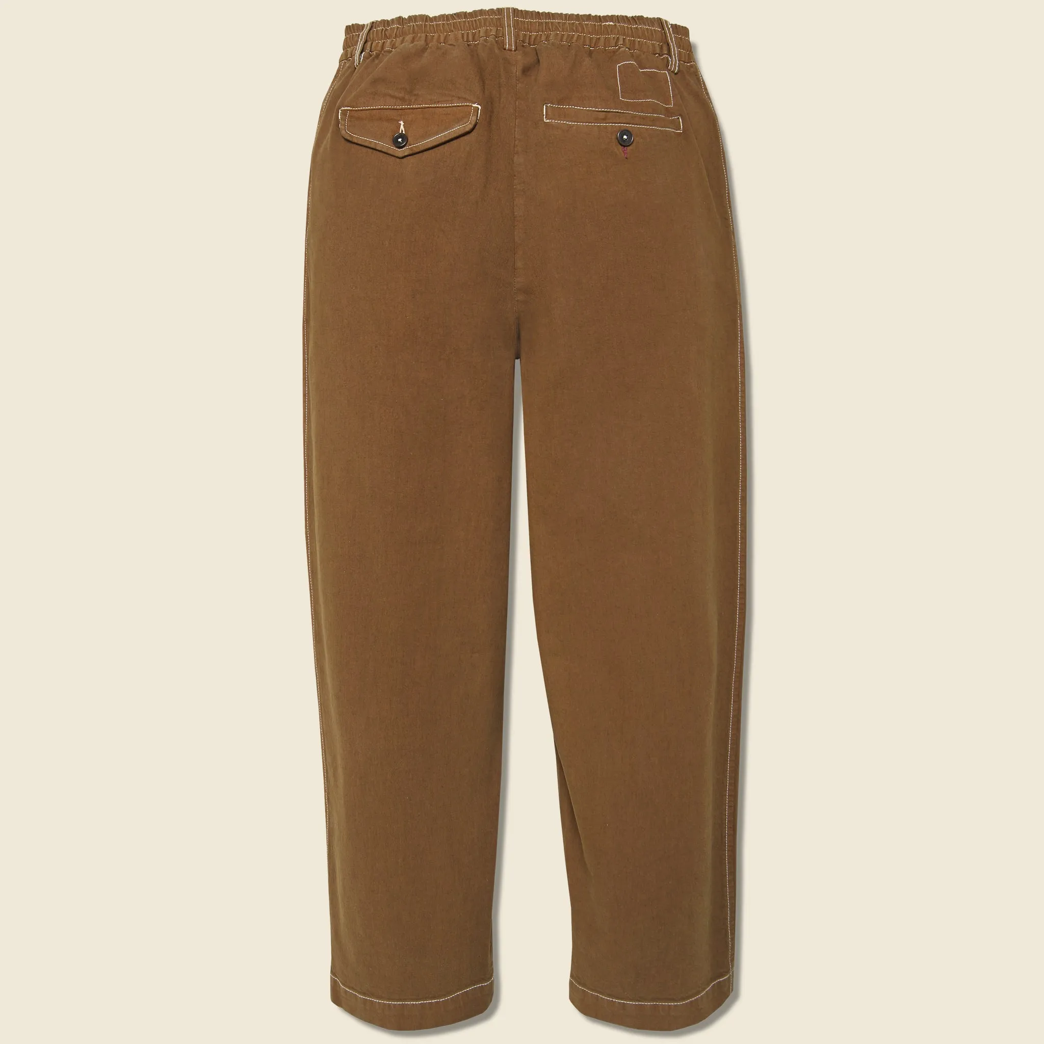 Pleated Twill Track Pant - Brown