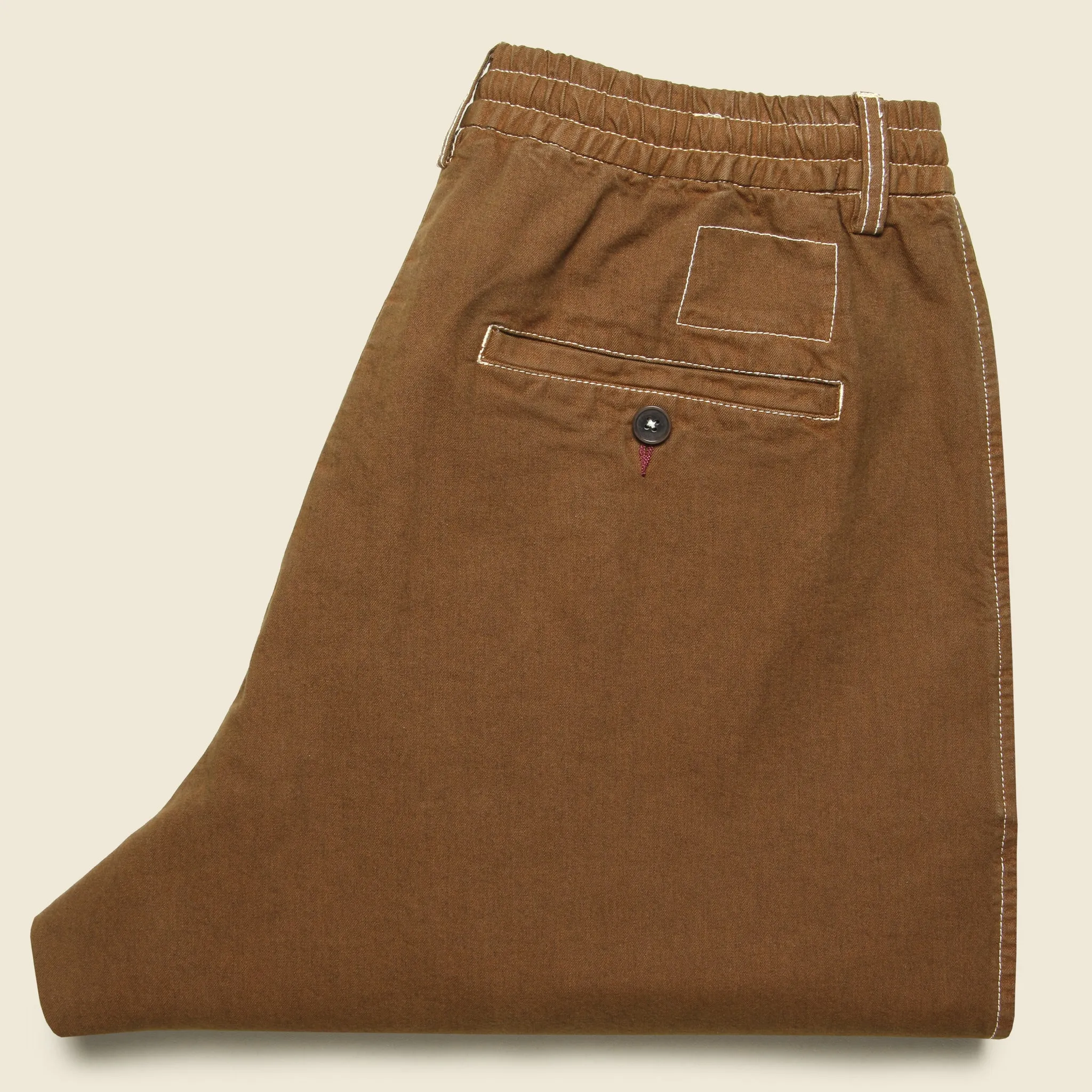 Pleated Twill Track Pant - Brown