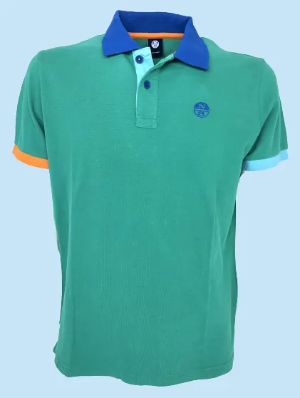 POLO UOMO VERDE CON BANDE AZZURRE/ARANCIO