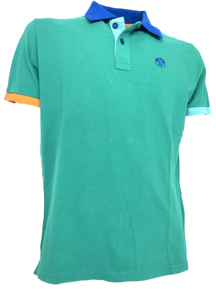 POLO UOMO VERDE CON BANDE AZZURRE/ARANCIO