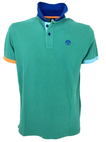 POLO UOMO VERDE CON BANDE AZZURRE/ARANCIO