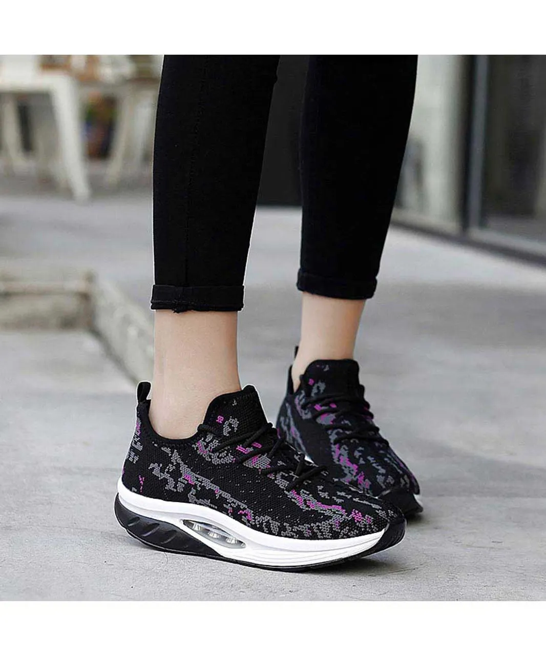 Purple black texture pattern rocker bottom shoe sneaker