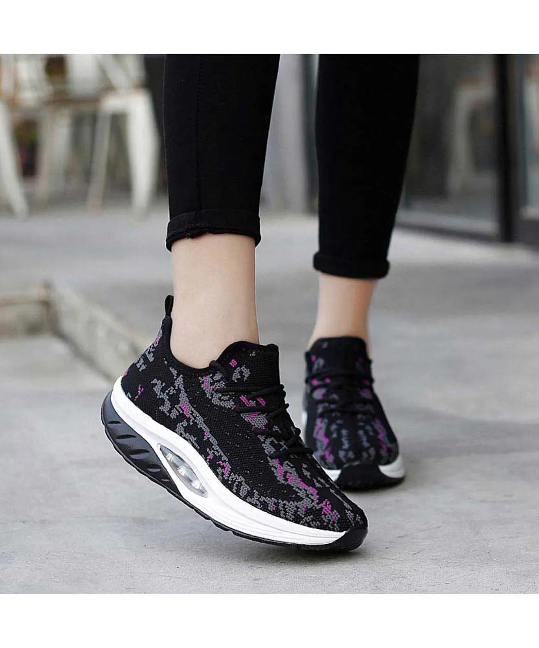 Purple black texture pattern rocker bottom shoe sneaker