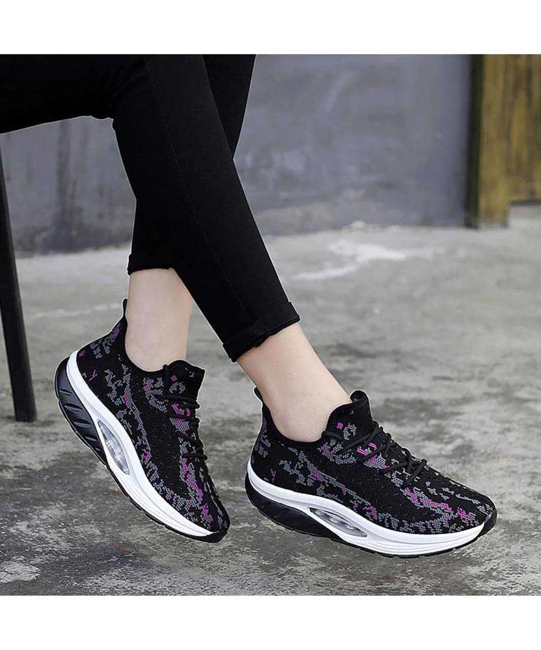 Purple black texture pattern rocker bottom shoe sneaker