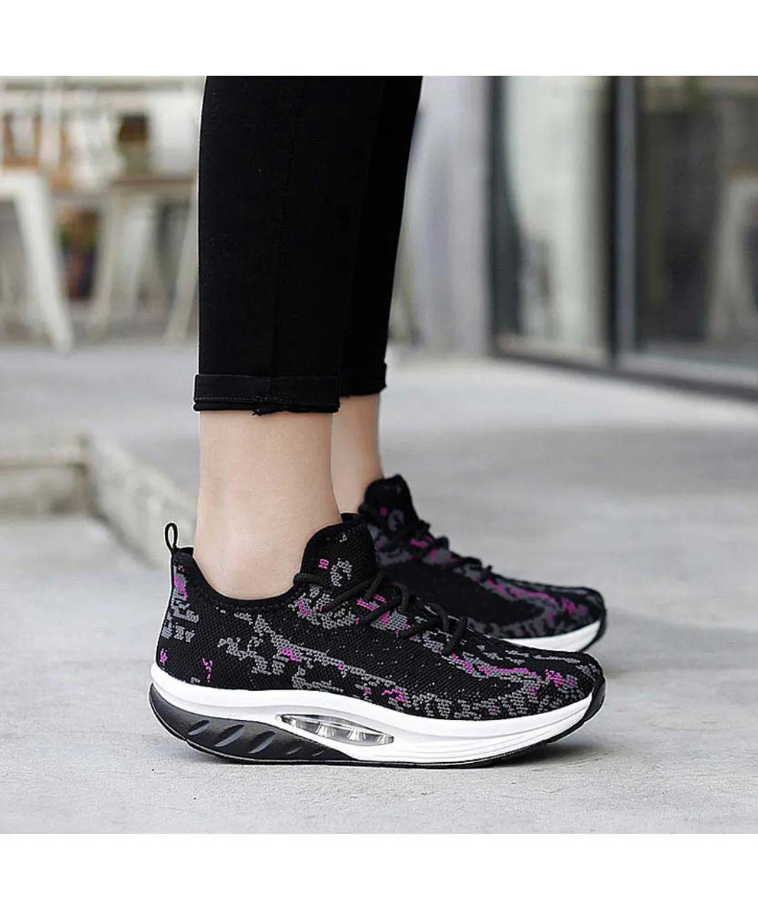 Purple black texture pattern rocker bottom shoe sneaker