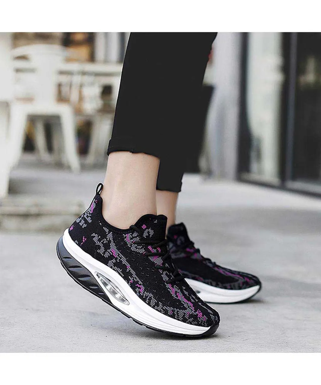 Purple black texture pattern rocker bottom shoe sneaker