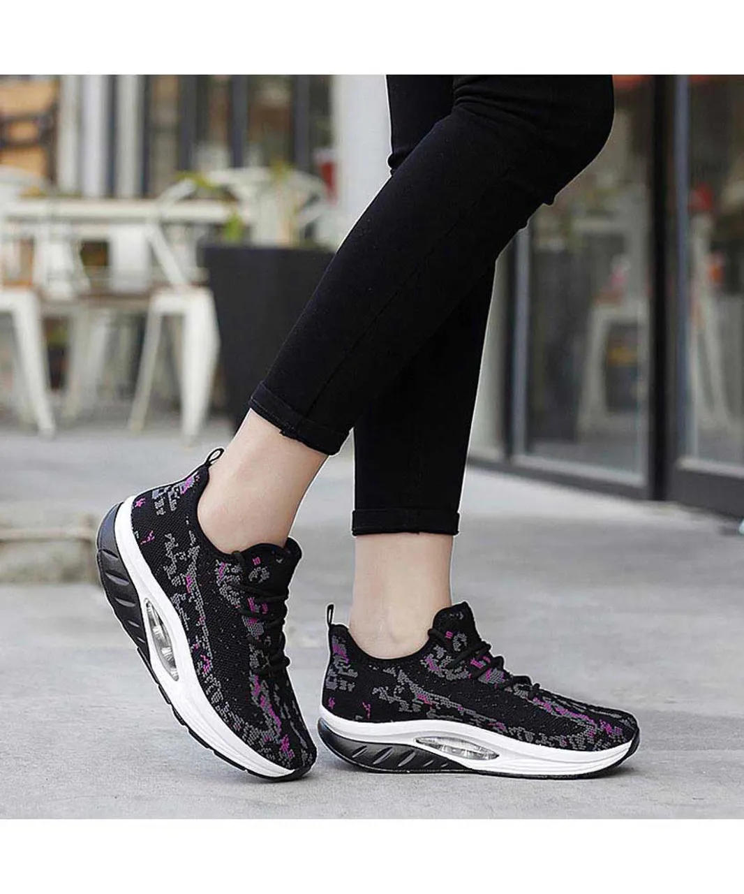 Purple black texture pattern rocker bottom shoe sneaker