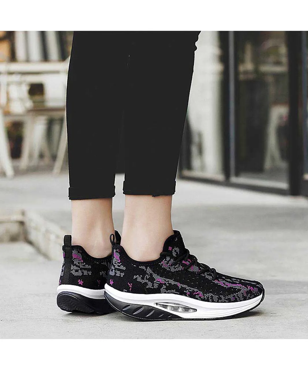 Purple black texture pattern rocker bottom shoe sneaker