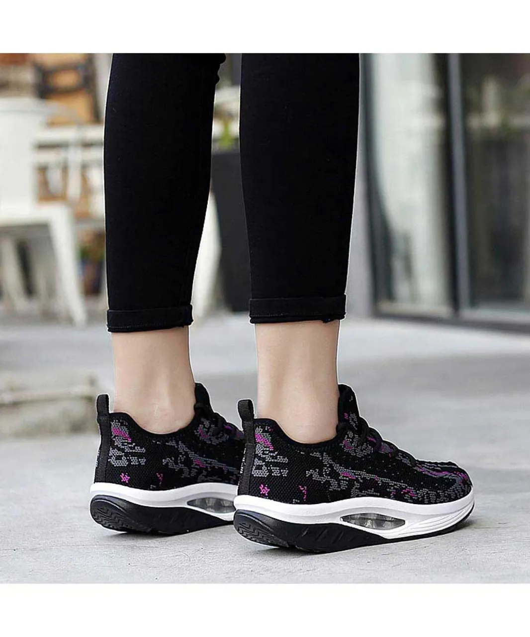 Purple black texture pattern rocker bottom shoe sneaker