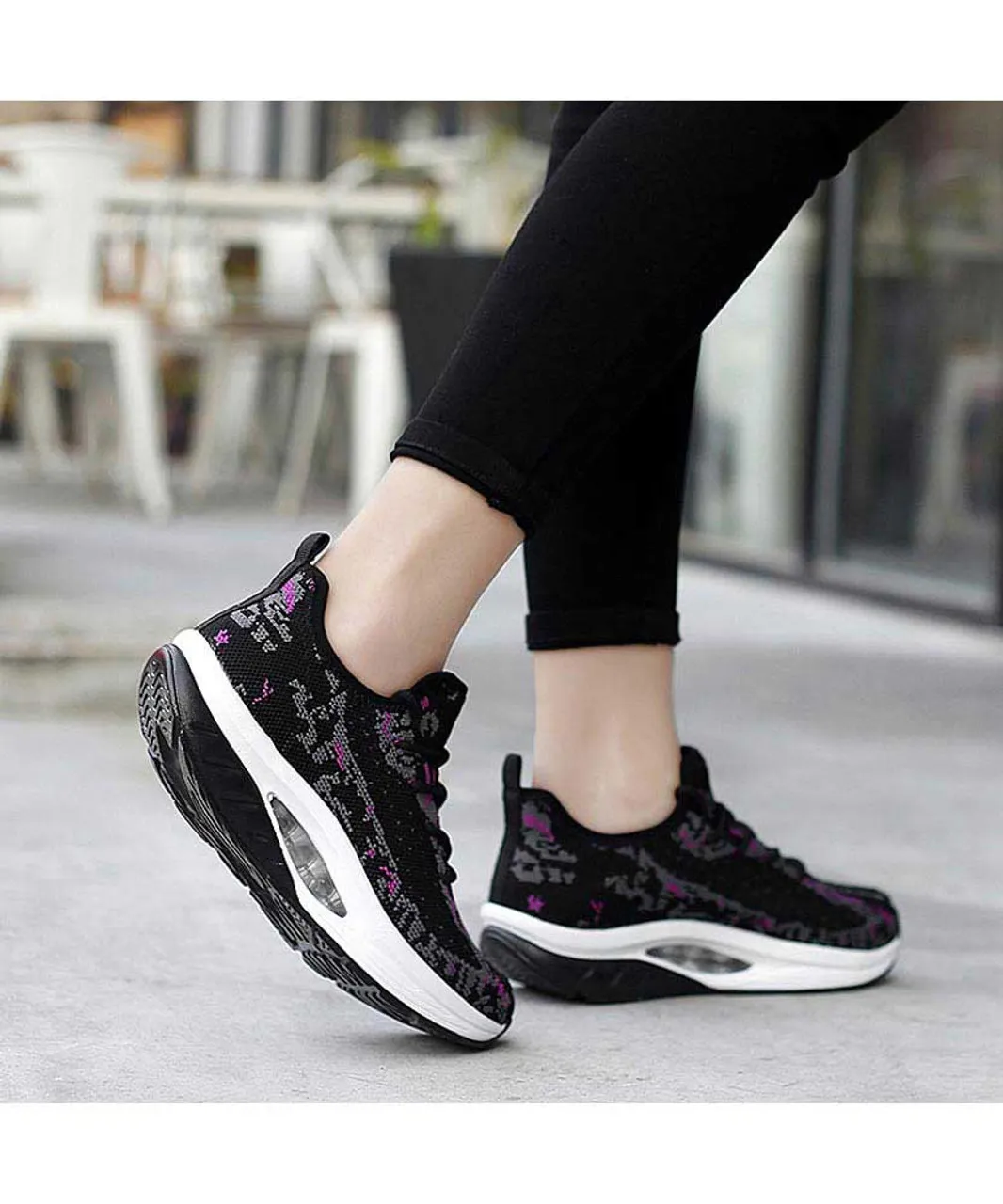 Purple black texture pattern rocker bottom shoe sneaker